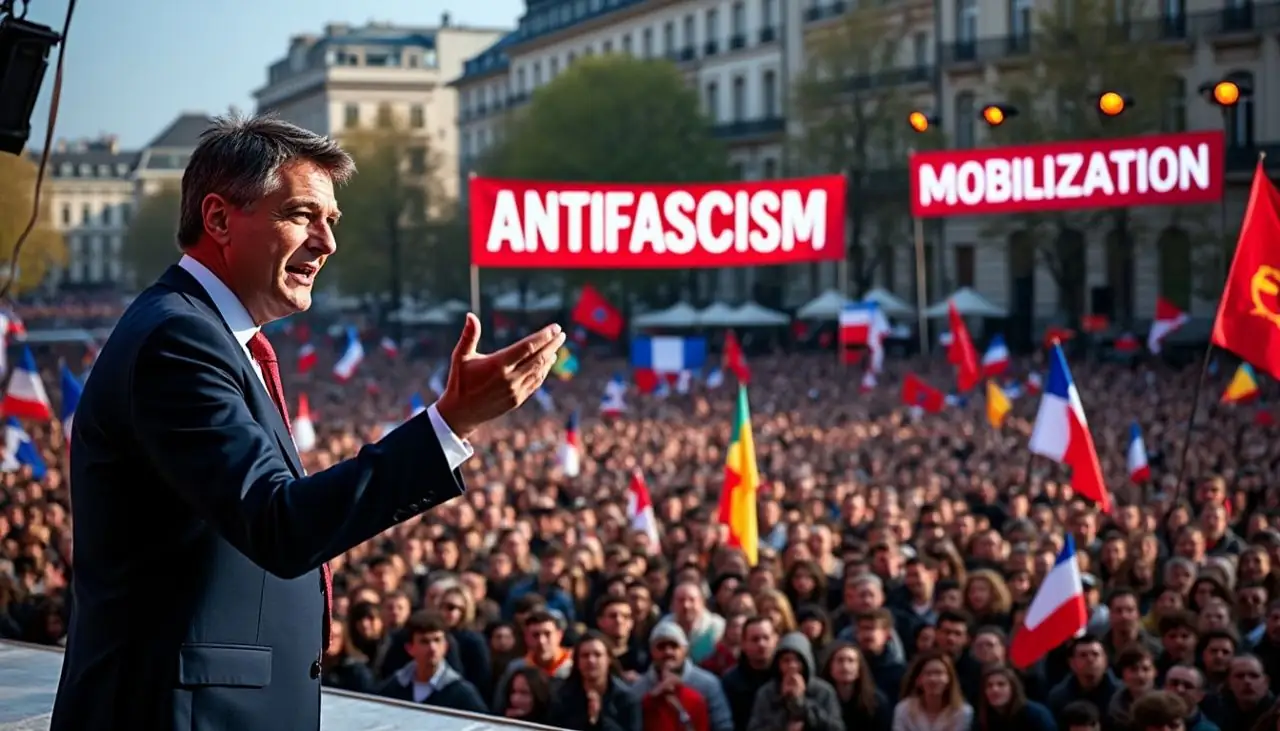 lors d'un meeting, jean-luc mélenchon affirme que l'antifascisme est un mythe mobilisateur essentiel pour la france insoumise (lfi), soulignant son rôle central dans leur engagement politique.